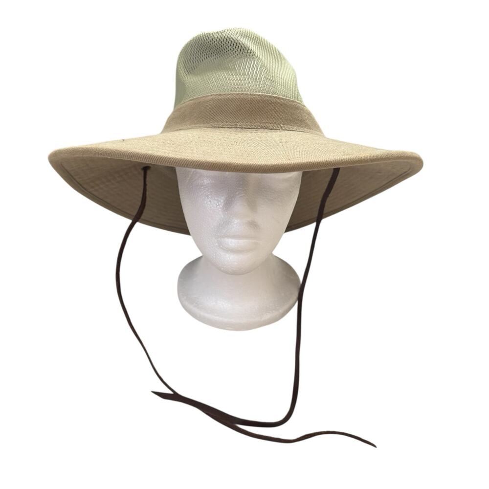 DORFMAN PACIFIC Traveler Khaki Canvas Outback Fedora Hat Size Large Mesh Strap